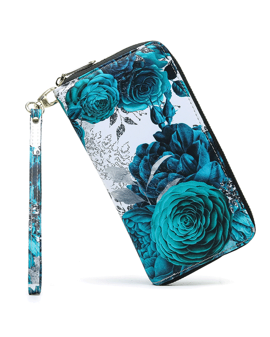 LOVESHE Wallet For Women (DeepBlue-Flower)