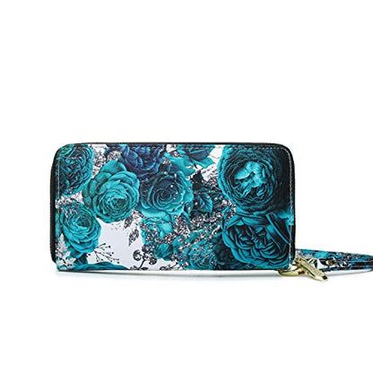 LOVESHE Wallet For Women (DeepBlue-Flower)