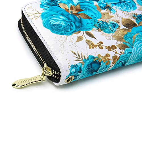 LOVESHE Wallet For Women(CambridgeBlue-Flower)